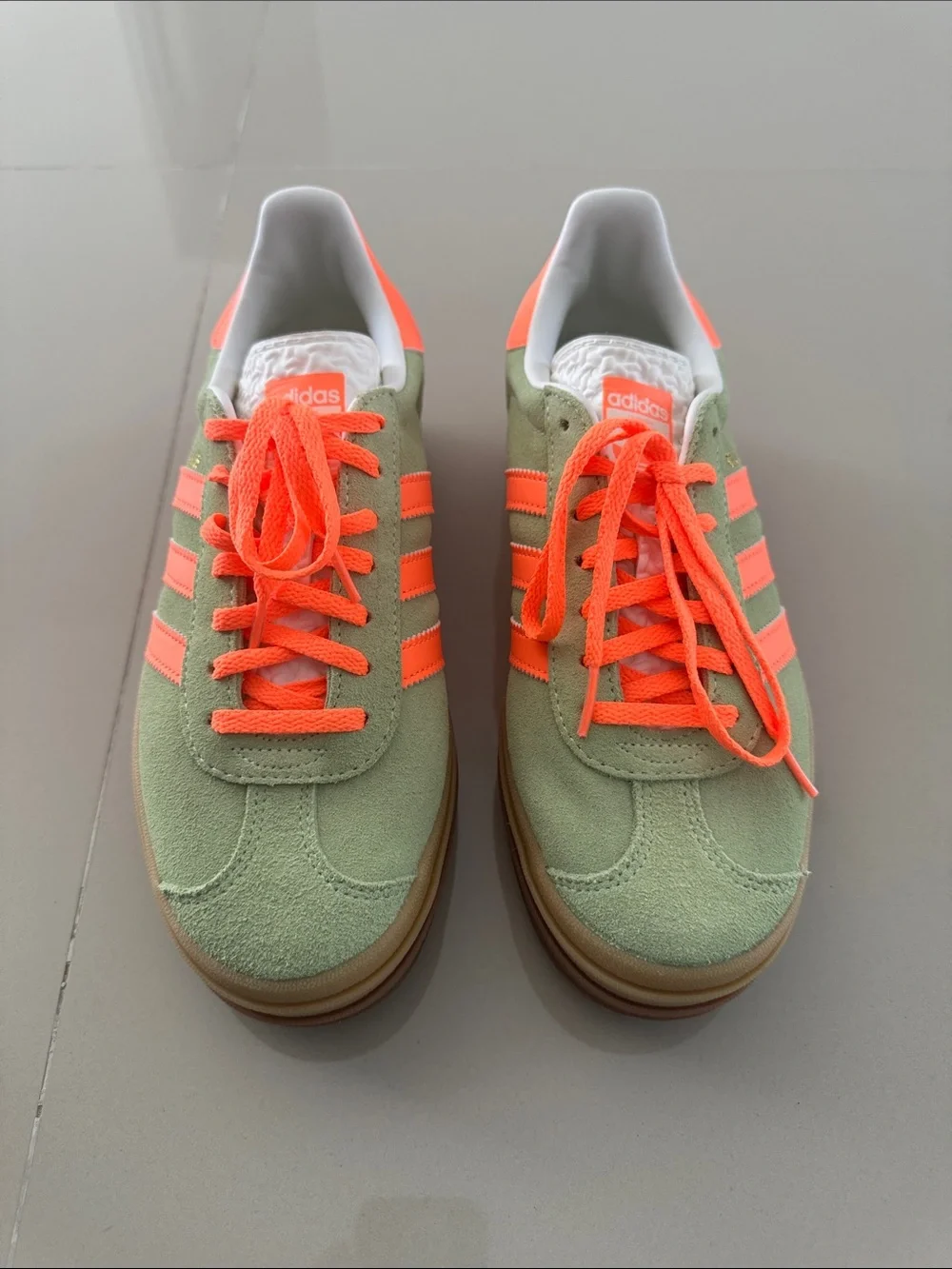 Adidas Men's Green Suede Sneakers with Neon Orange Stripes
